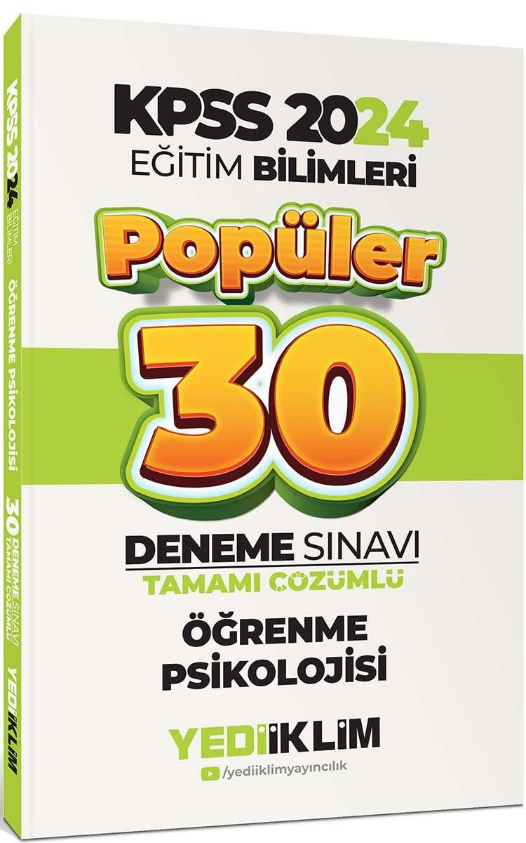 Yediiklim Yayınları 2024 Eğitim Bilimleri Öğrenme Psikolojisi Popüler Tamamı Çözümlü 30 Deneme