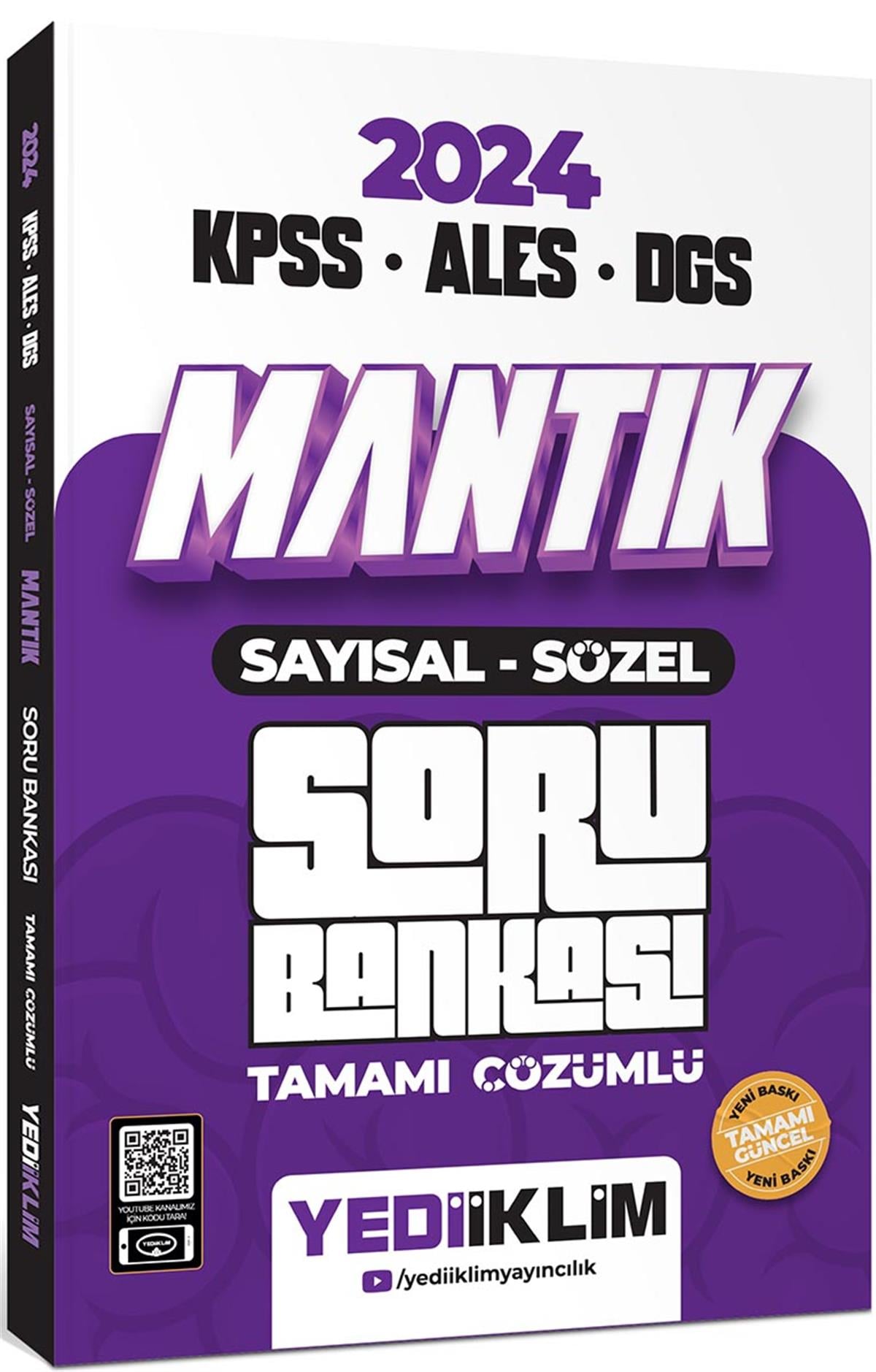 Yediiklim Yayınları 2024 KPSS ALES DGS Mantık Sayısal Sözel Tamamı Çözümlü Soru Bankası