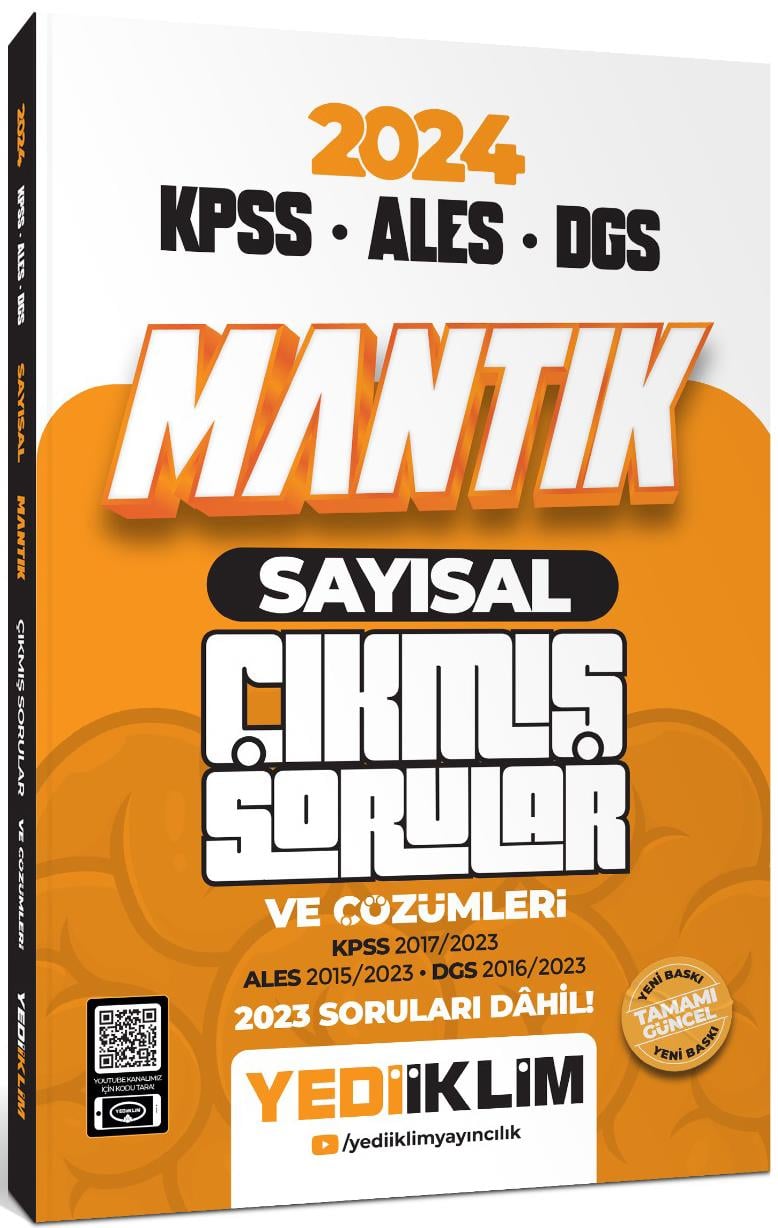 Yediiklim Yayınları 2024 KPSS ALES DGS Sayısal Mantık Tamamı Çözümlü Çıkmış Sorular