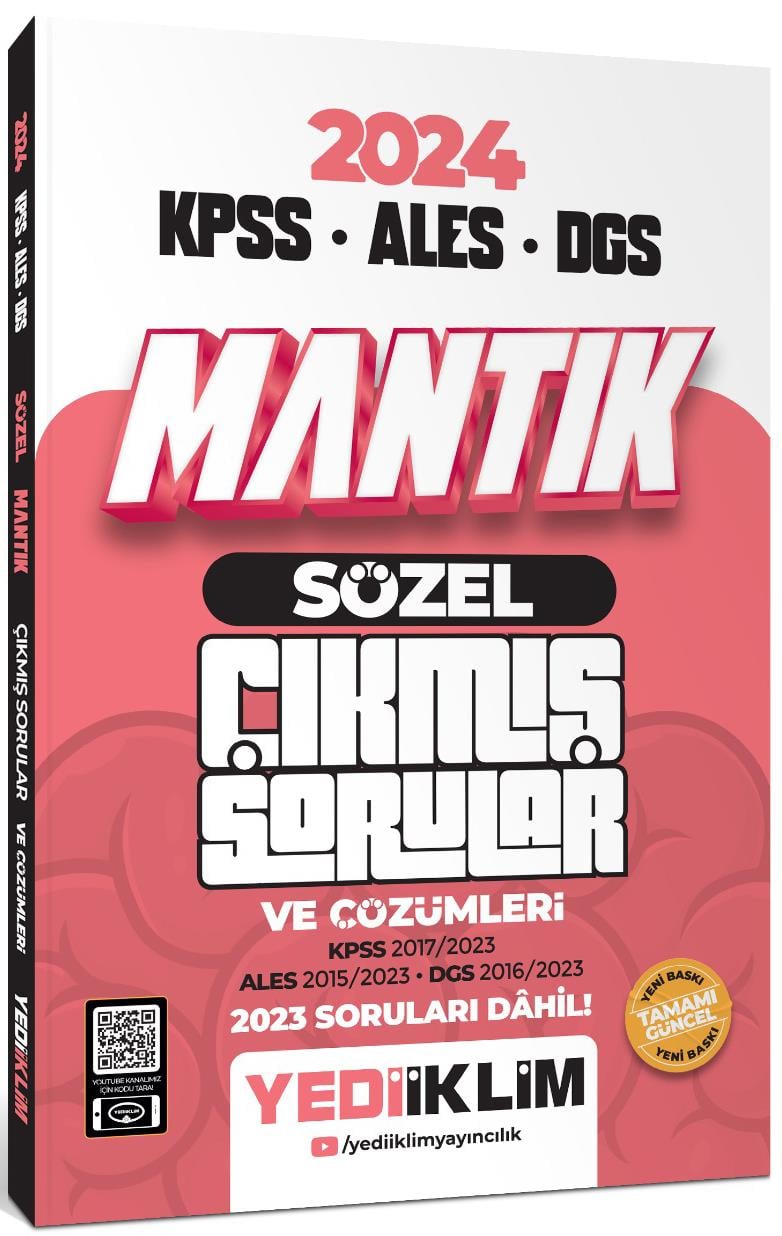 Yediiklim Yayınları 2024 KPSS ALES DGS Sözel Mantık Tamamı Çözümlü Çıkmış Sorular