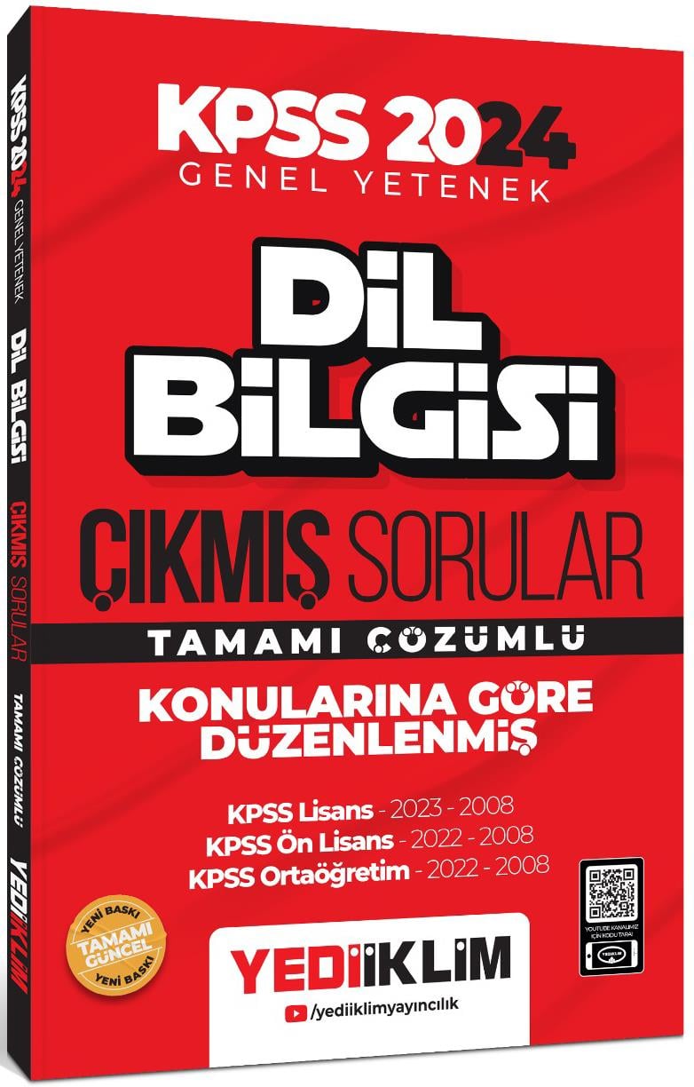 Yediiklim Yayınları 2024 KPSS Dil Bilgisi Konularına Göre Tamamı Çözümlü Çıkmış Sorular