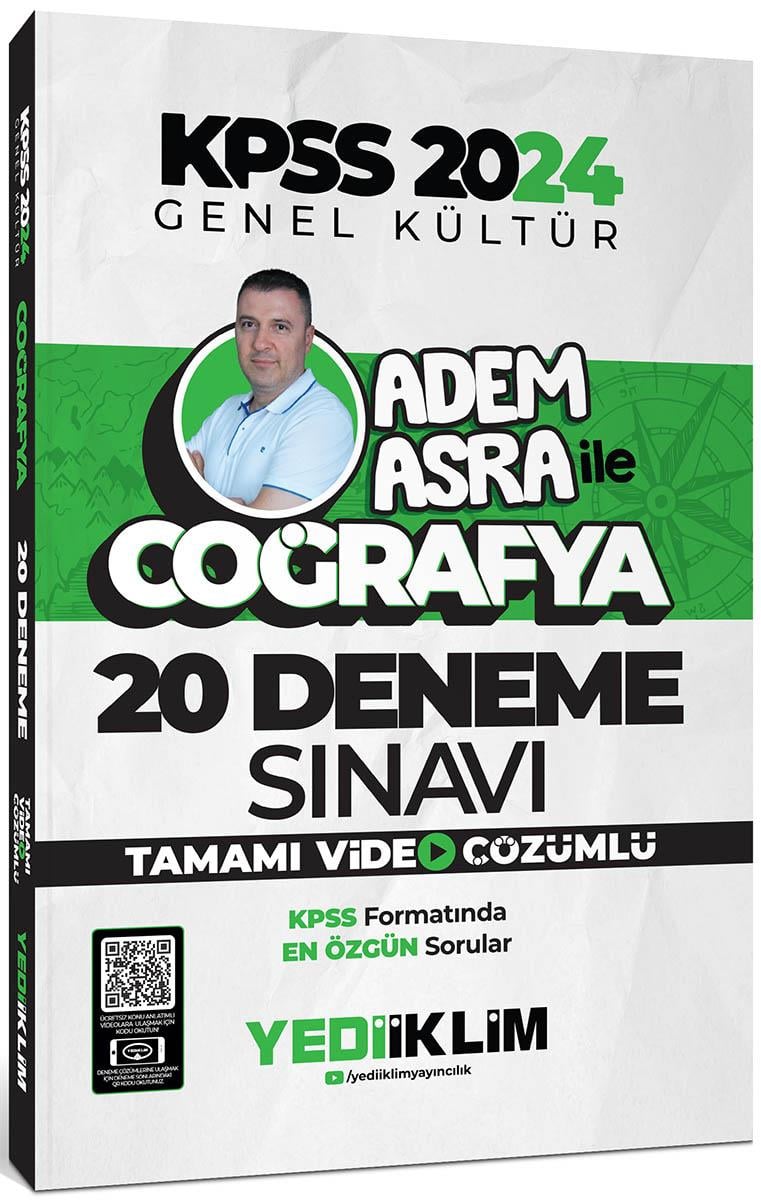 Yediiklim Yayınları 2024 KPSS Genel Kültür Adem Asra ile Coğrafya Tamamı Video Çözümlü 20 Deneme Sınavı