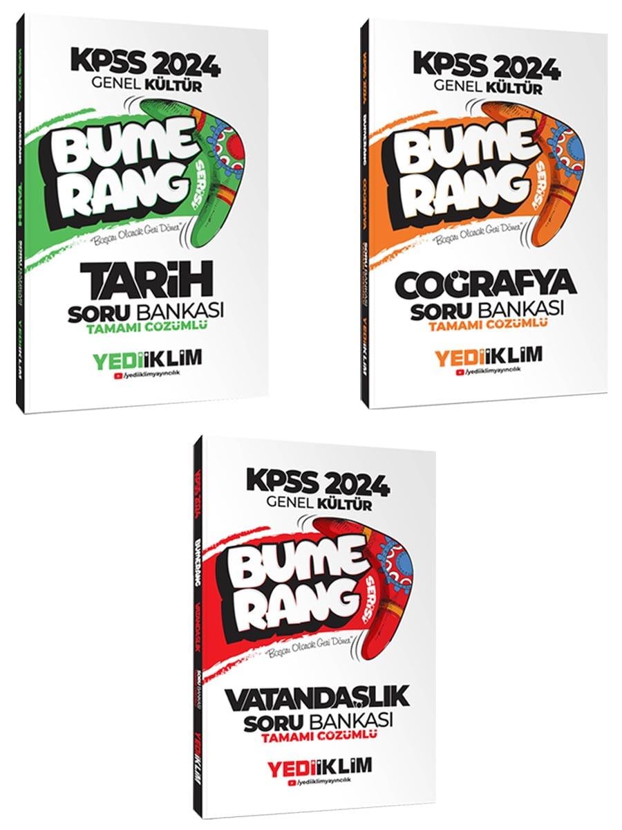 Yediiklim Yayınları 2024 KPSS Genel Kültür Bumerang Tamamı Çözümlü Soru Bankası Seti 3 Kitap