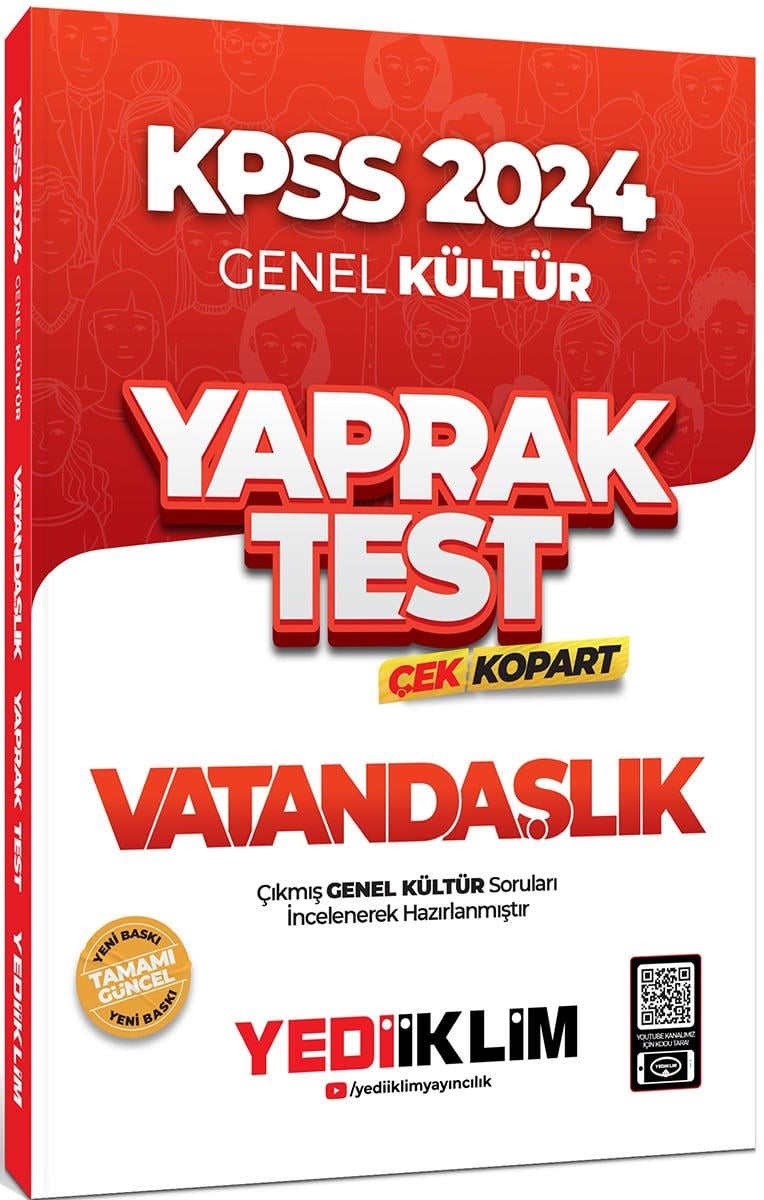 Yediiklim Yayınları 2024 KPSS Genel Kültür Vatandaşlık Çek Kopart Yaprak Test