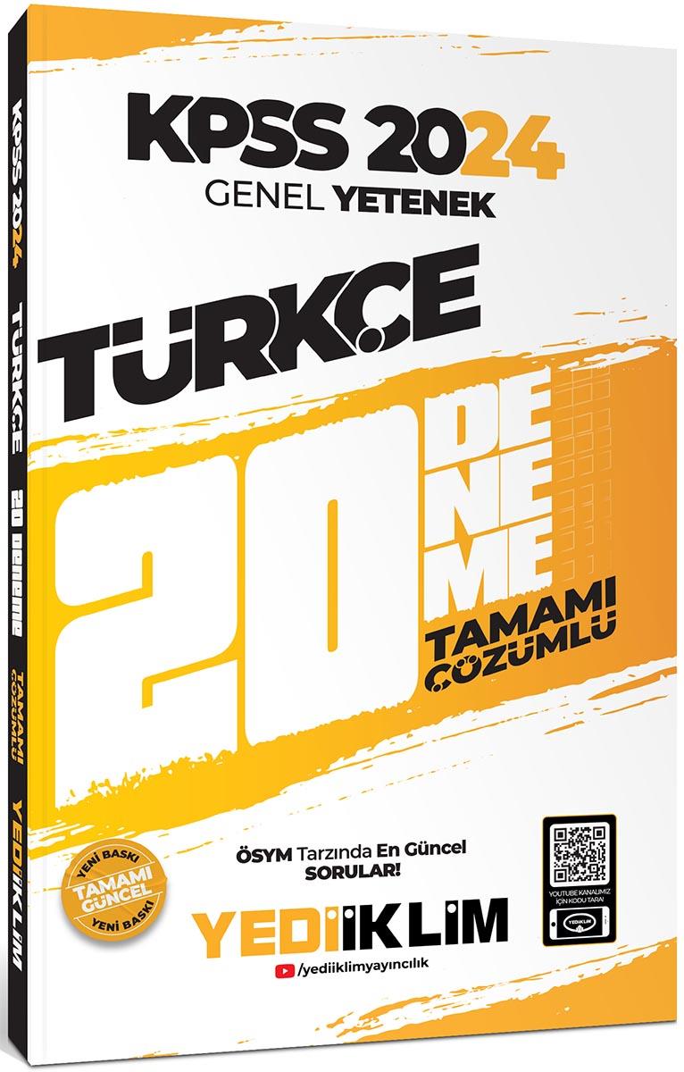 Yediiklim Yayınları 2024 KPSS Genel Yetenek Türkçe Tamamı Çözümlü 20 Deneme
