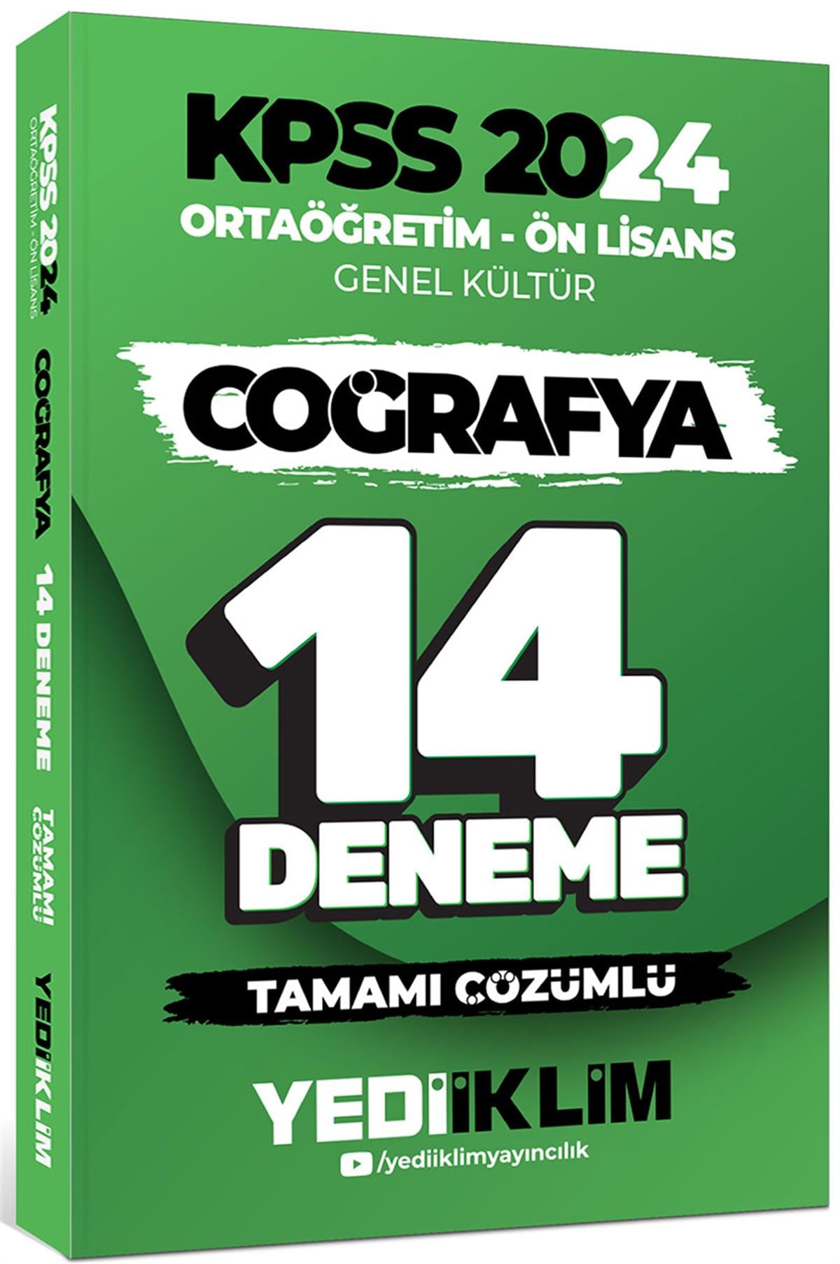 Yediiklim Yayınları 2024 KPSS Ortaöğretim Ön Lisans Genel Kültür Coğrafya Tamamı Çözümlü 14 Deneme