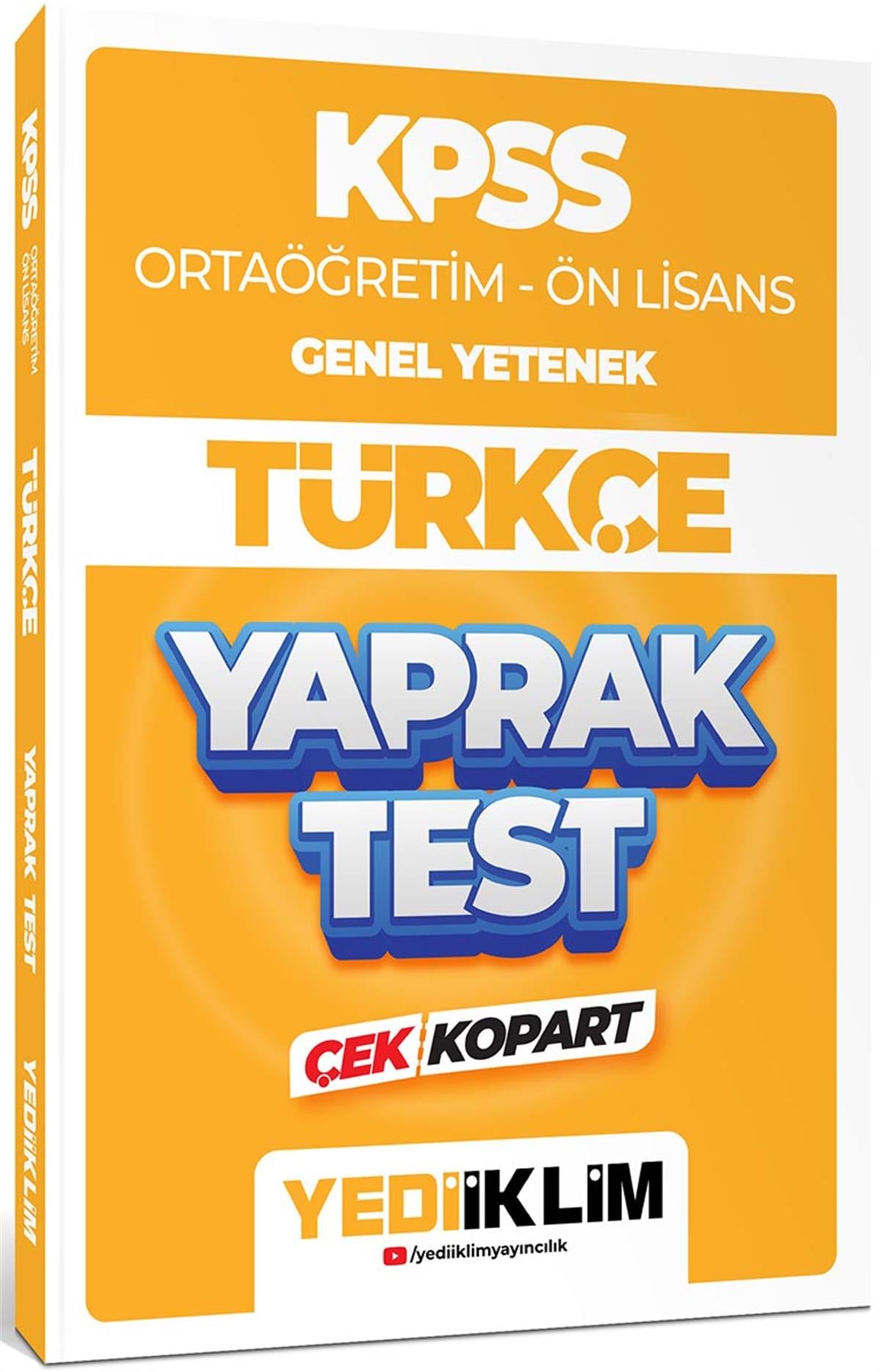 Yediiklim Yayınları 2024 KPSS Ortaöğretim Ön Lisans Genel Yetenek Türkçe Çek Kopart Yaprak Test