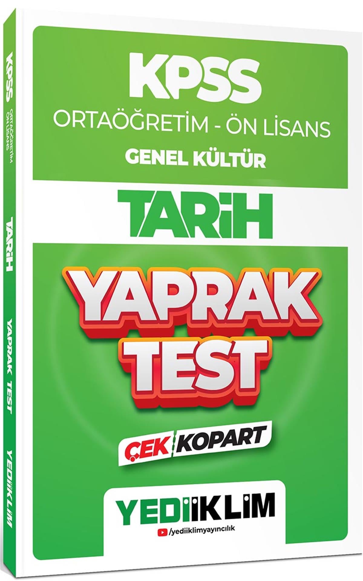 Yediiklim Yayınları 2024 KPSS Ortaöğretim - Ön Lisans Genel Kültür Tarih Çek Kopart Yaprak Test