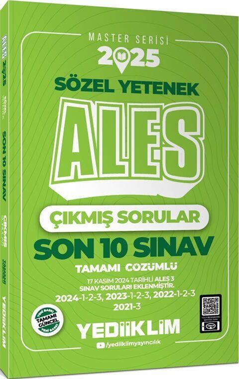 Yediiklim Yayınları 2025 ALES Master Serisi Sözel Yetenek Tamamı Çözümlü Son 10 Sınav Çıkmış Sorular