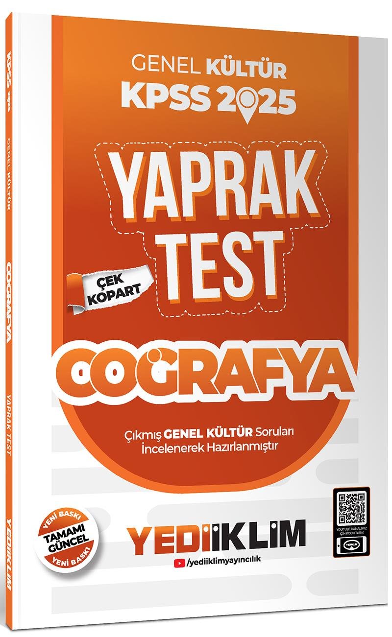 Yediiklim Yayınları 2025 KPSS Genel Kültür Coğrafya Çek Kopart Yaprak Test