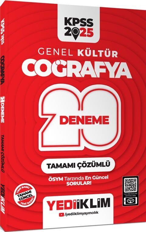 Yediiklim Yayınları 2025 KPSS Genel Kültür Coğrafya Tamamı Çözümlü 20 Deneme