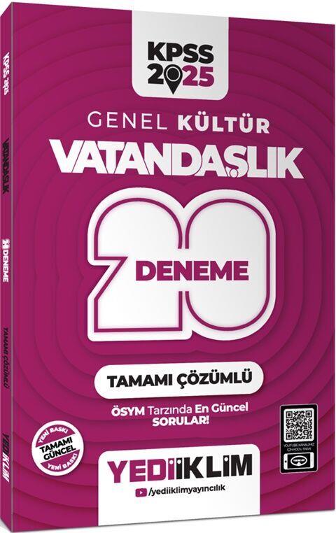Yediiklim Yayınları 2025 KPSS Genel Kültür Vatandaşlık Tamamı Çözümlü 20 Deneme