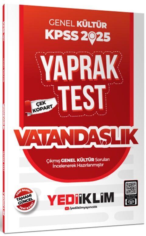 Yediiklim Yayınları 2025 KPSS Vatandaşlık Genel Kültür Çek Kopart Yaprak Test