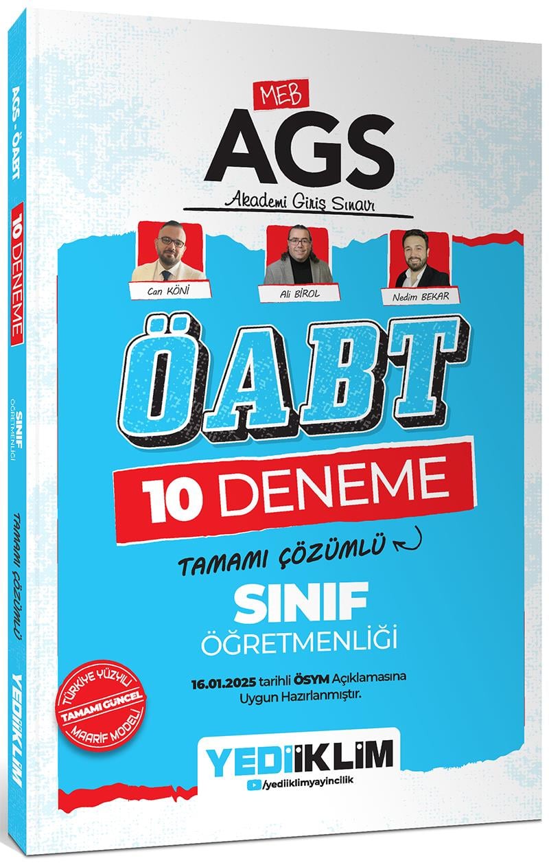 Yediiklim Yayınları 2025 MEB AGS ÖABT Sınıf Öğretmenliği Tamamı Çözümlü 10 Deneme Sınavı