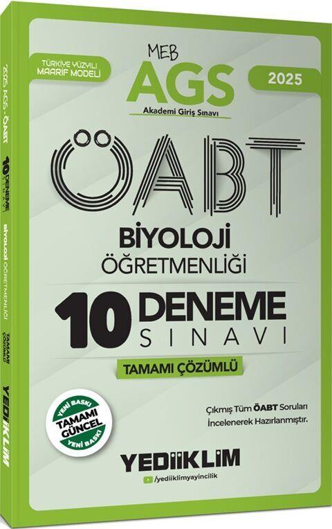 Yediiklim Yayınları 2025 MEB AGS ÖABT Biyoloji Öğretmenliği Tamamı Çözümlü 10 Deneme Sınavı