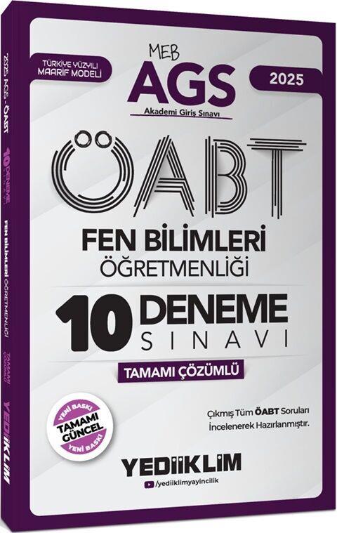 Yediiklim Yayınları 2025 MEB AGS ÖABT Fen Bilimleri Öğretmenliği Tamamı Çözümlü 10 Deneme Sınavı