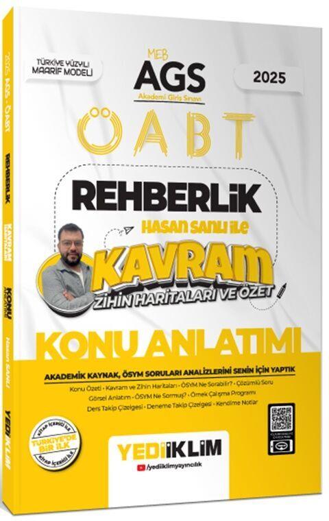 Yediiklim Yayınları 2025 MEB AGS ÖABT Rehberlik Hasan Sanlı ile Kavram Zihin Haritaları ve Özet Konu Anlatımı