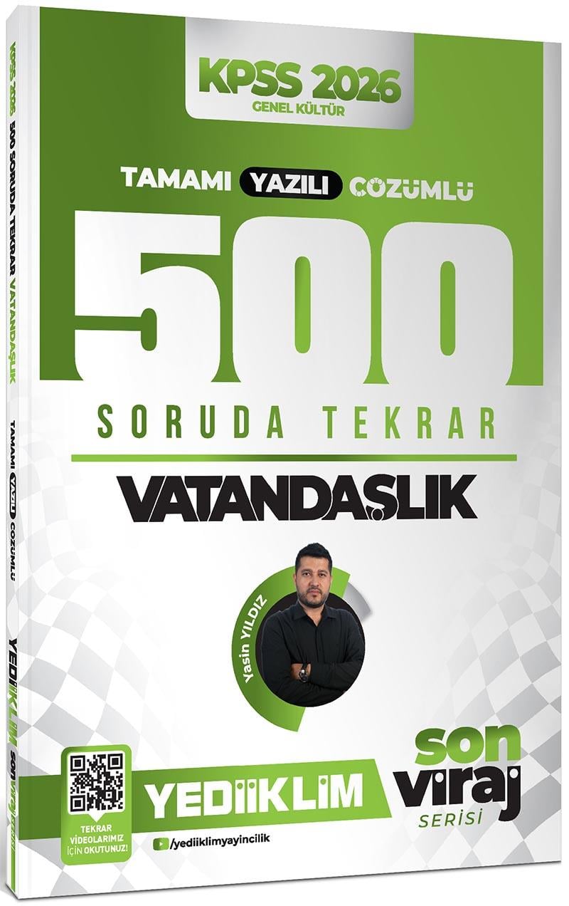 Yediiklim Yayınları 2026 KPSS Son Viraj Serisi Vatandaşlık Tamamı Yazılı Çözümlü 500 Soruda Genel Tekrar Kampı