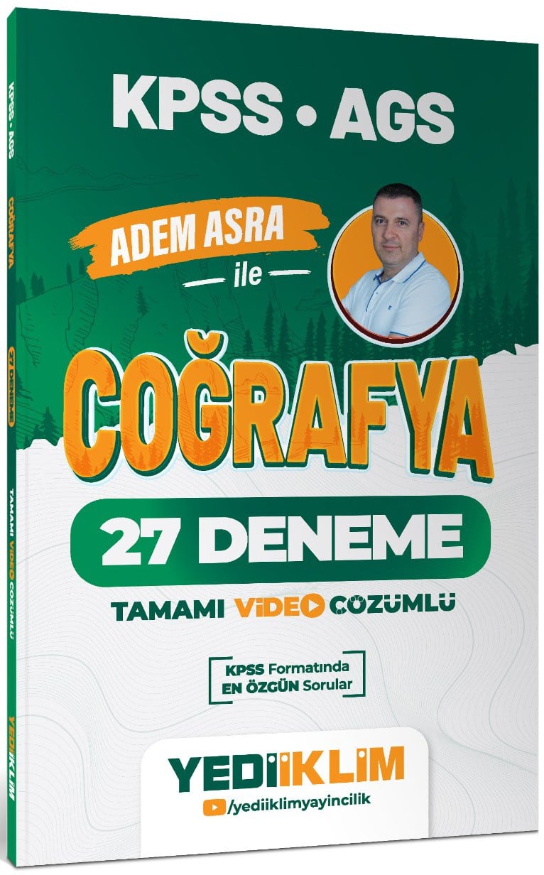 Yediiklim Yayınları 2027 KPSS AGS Adem Asra ile Coğrafya Tamamı Video Çözümlü 27 Deneme