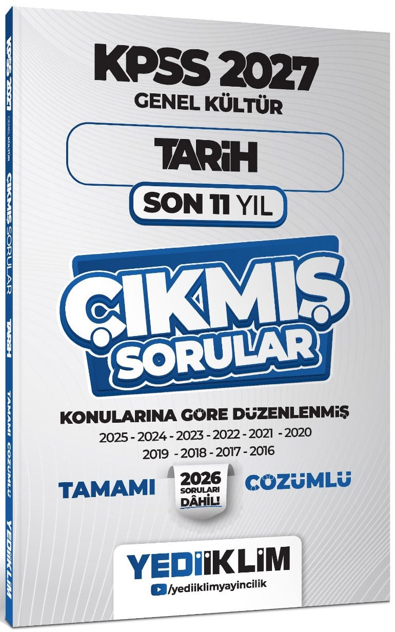 Yediiklim Yayınları 2027 KPSS Genel Kültür Tarih Konularına Göre Tamamı Çözümlü Son 11 Yıl Çıkmış Sorular