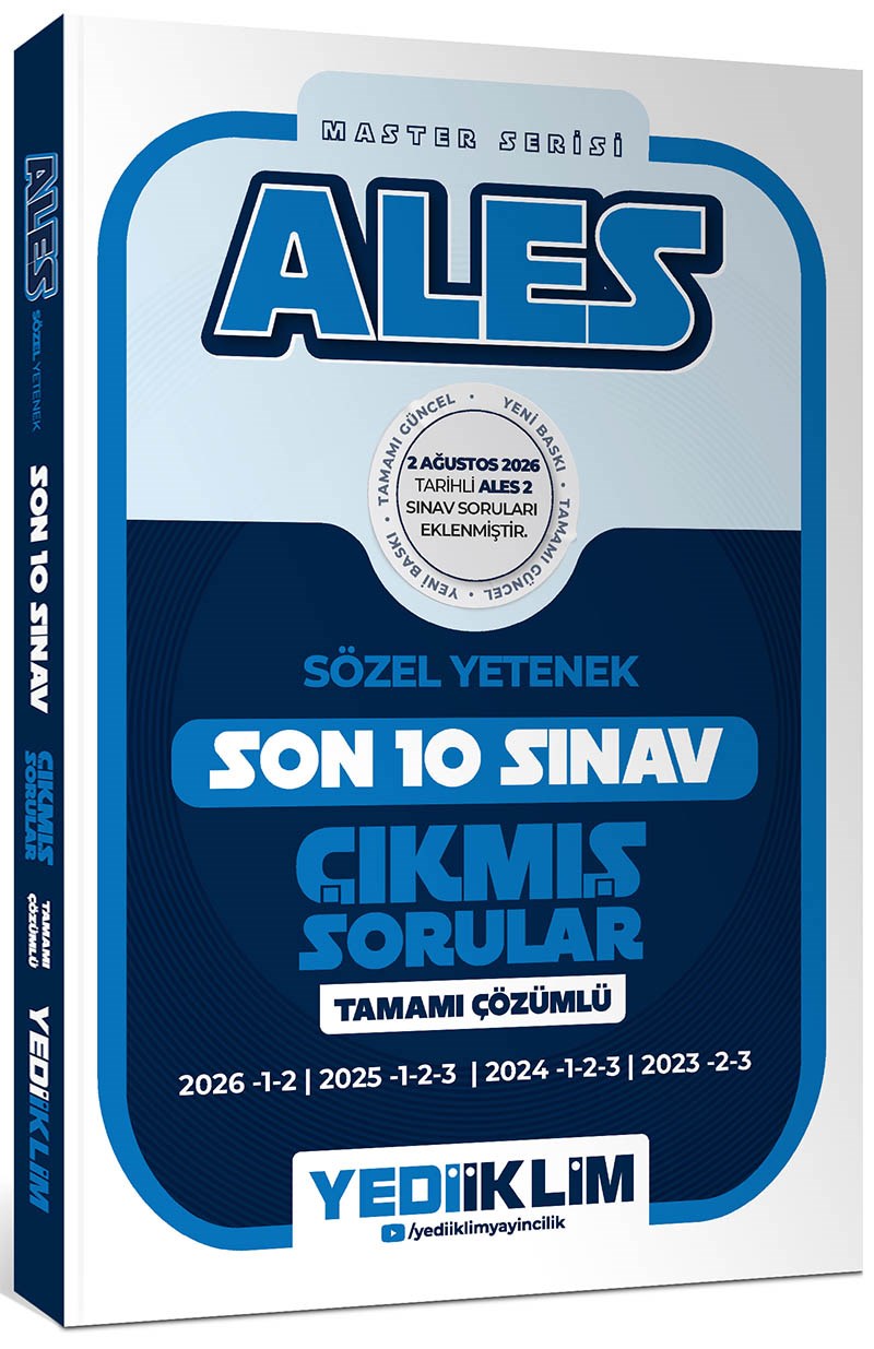 Yediiklim Yayınları ALES Master Serisi Sözel Yetenek Tamamı Çözümlü Son 10 Sınav Çıkmış Sorular 