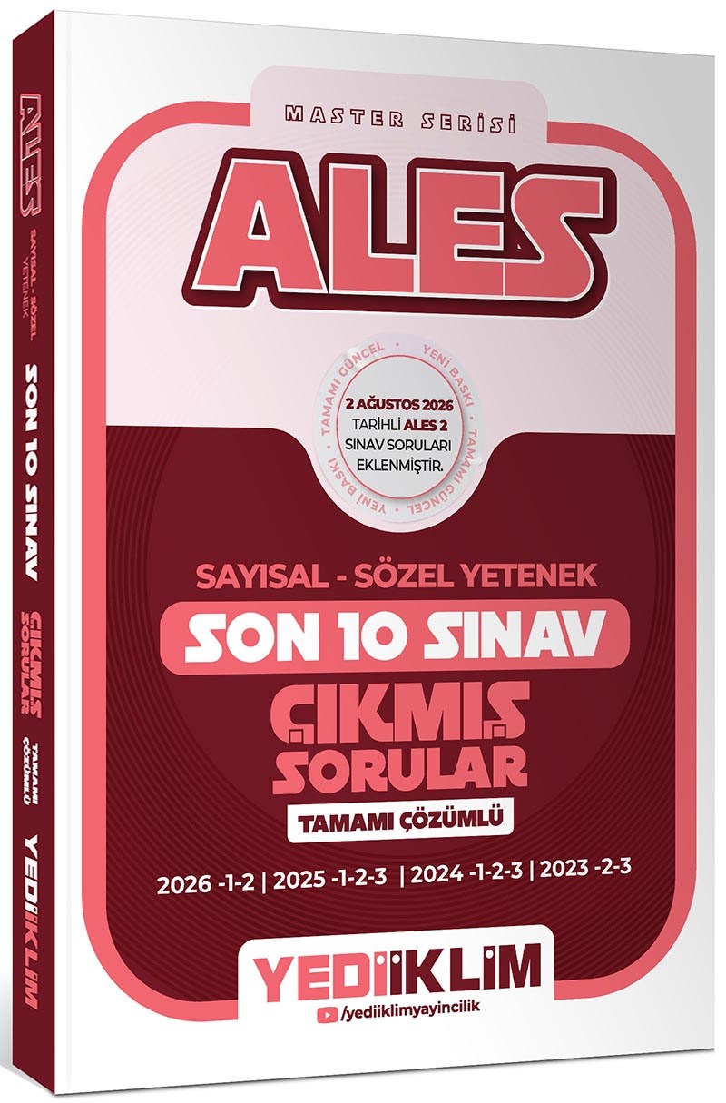 Yediiklim Yayınları ALES Master Serisi Sayısal Sözel Yetenek Tamamı Çözümlü Son 10 Sınav Çıkmış Sorular