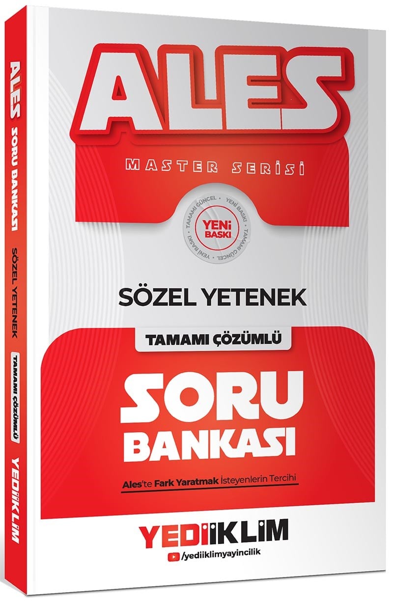 Yediiklim Yayınları ALES Master Serisi Sözel Yetenek Tamamı Çözümlü Soru Bankası