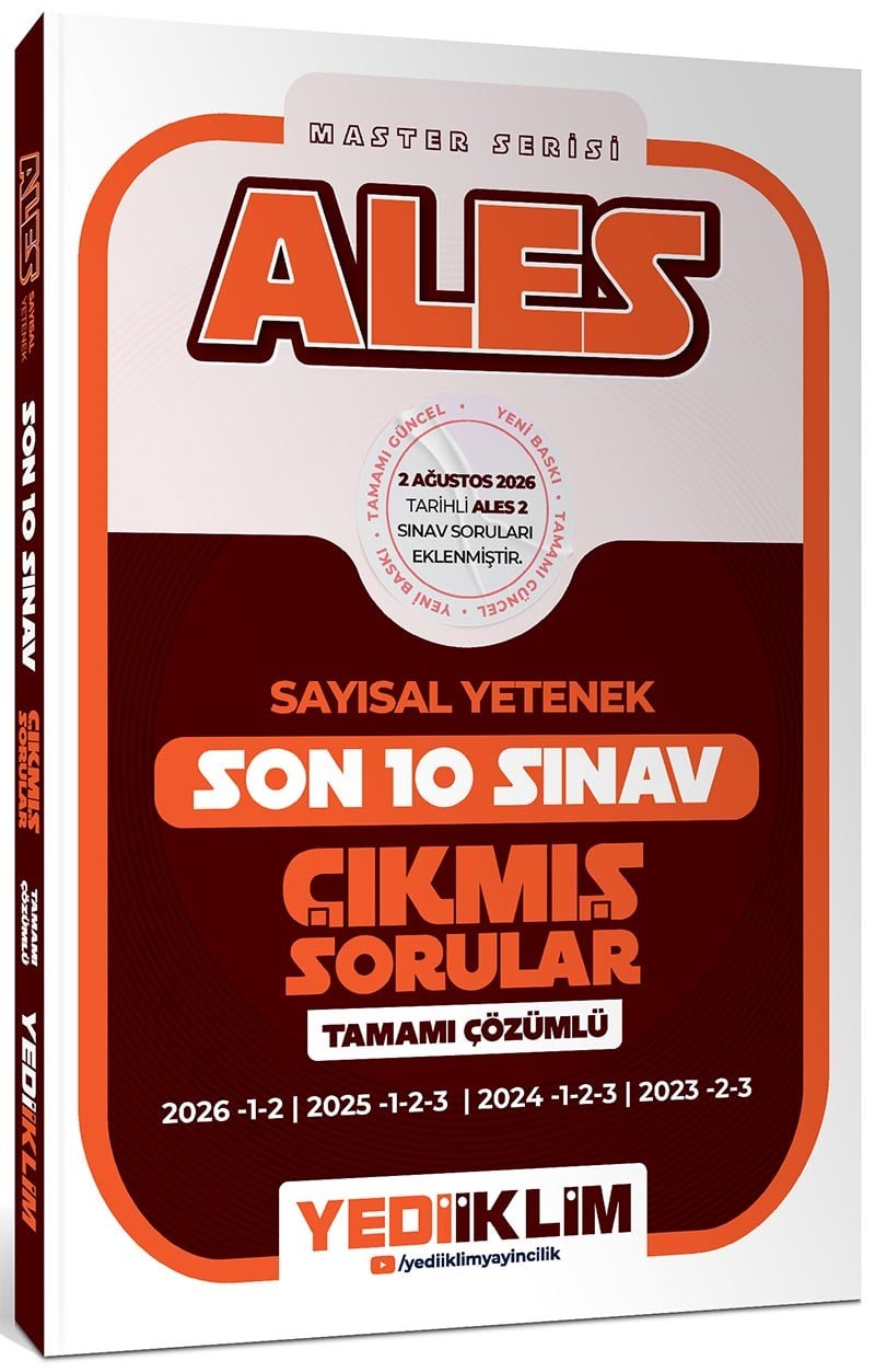 Yediiklim Yayınları ALES Master Serisi Sayısal Yetenek Tamamı Çözümlü Son 10 Sınav Çıkmış Sorular