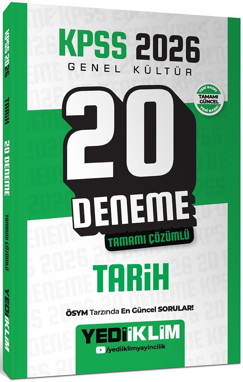 Yediiklim Yayınları KPSS 2026 Genel Kültür Tarih Tamamı Çözümlü 20 Deneme
