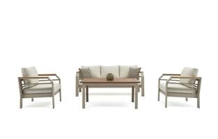 Assento Bahçe Oturma Grubu 3+1+1+Yüksek Sehpa - Kum Rengi Oturma Grupları  Erinöz