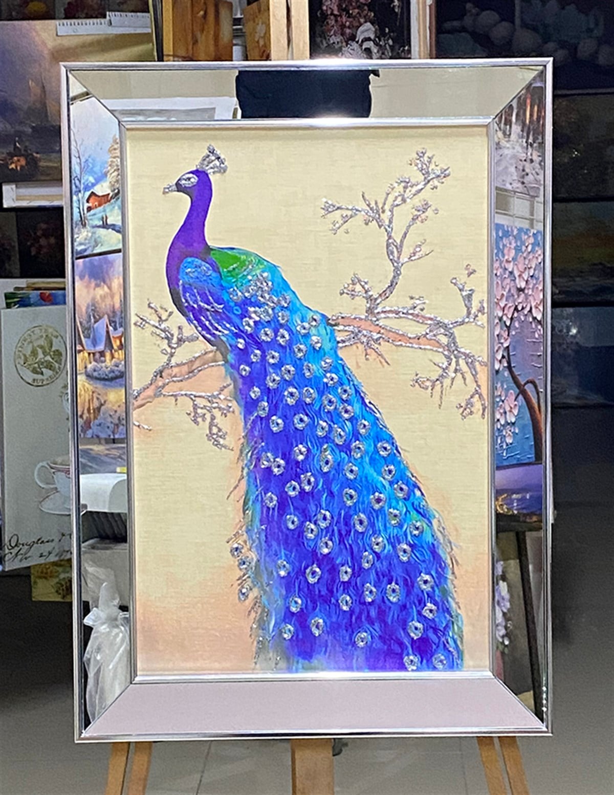 Ayna Çerçeveli Gümüş Simli Mavi Tavus Kuşu Kanvas TabloAyna Çerçeveli Gümüş Simli Mavi Tavus Kuşu Kanvas TabloAyna Çerçeveli Tablolar