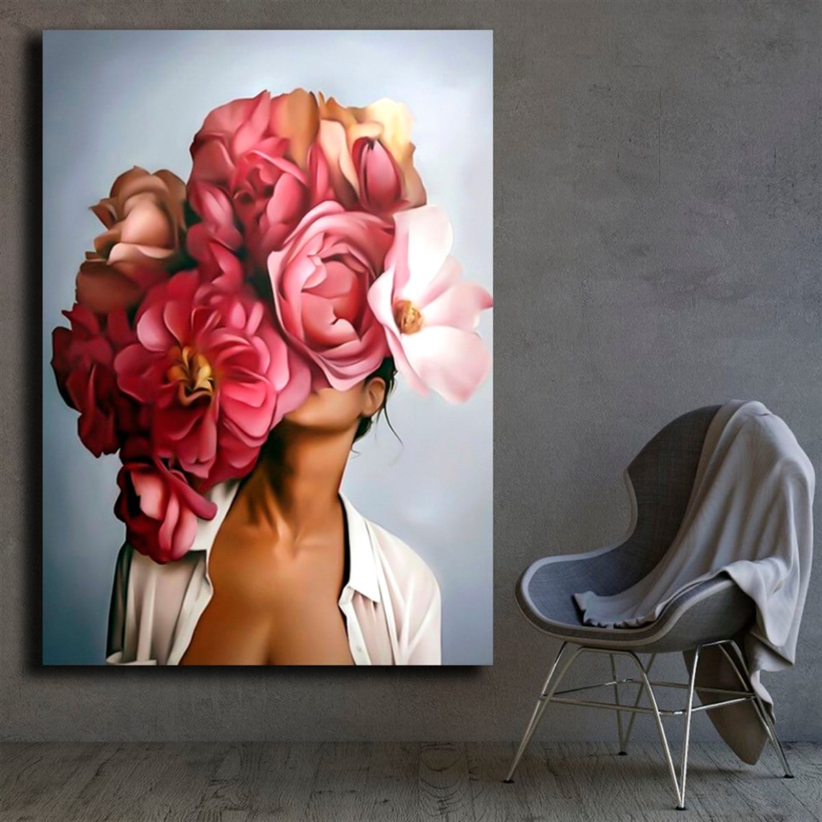 Kanvas Tablo Çiçek Başlı Kadın | Çerçeveli Flower WomanKanvas Tablo Pembe Güllü Çiçek Başlı KadınKanvas Kadın Tabloları
