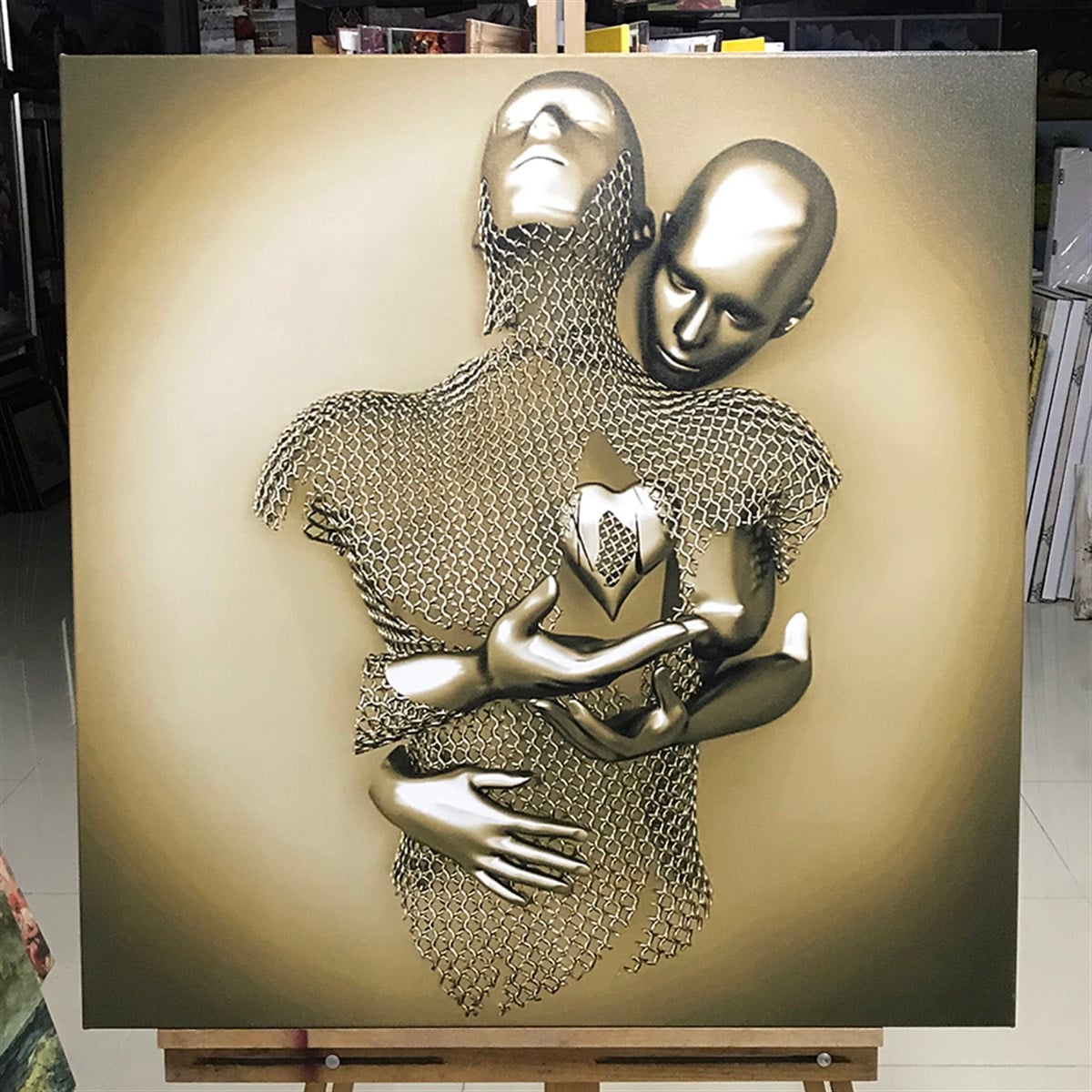 Kanvas Tablo Kare Sepya 3D Metal Kalpli Çift Soyut Kanvas Tablo Modelleri | Modern Canvas Tablo Setleri Kare Soyut Tablolar KARAHAN ÇERÇEVE ve KANVAS TABLO