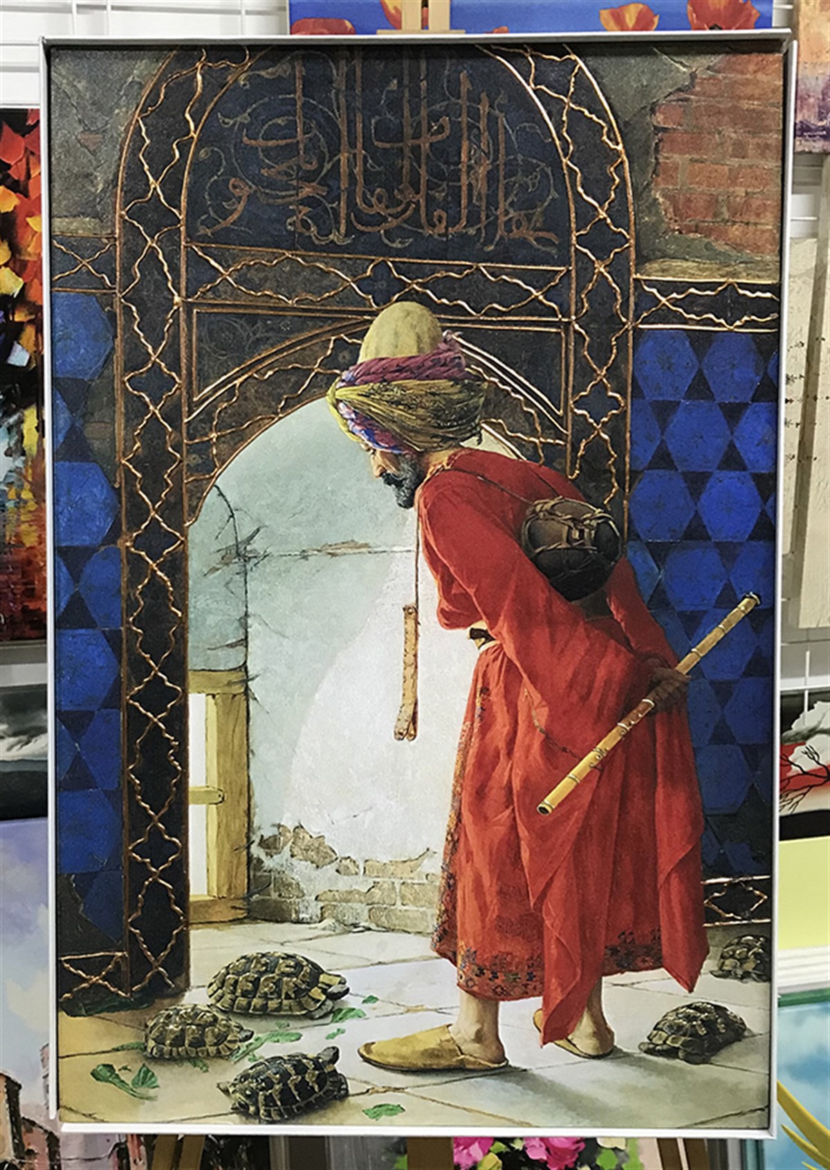 Kaplumbağa Terbiyecisi Kabartmalı Kanvas Tablo