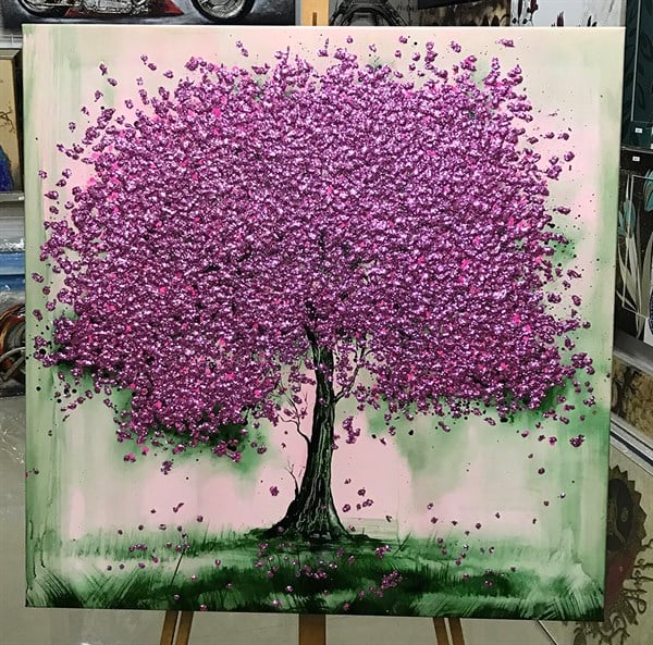 Pembe Sim İşlemeli Kanvas Ağaç Tablosu