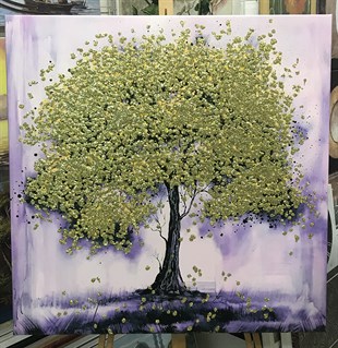 Altın Sim İşlemeli Kanvas Ağaç Tablosu