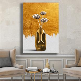 Gold Zeminde Vazodaki Üç Çiçek Kanvas TabloGold Zeminde Vazodaki Üç Çiçek Kanvas TabloKanvas Çiçek Tabloları