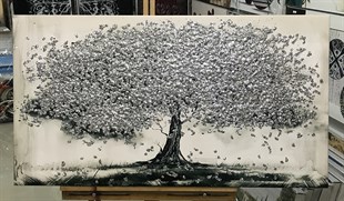 Gümüş Sim İşlemeli Yatay Ağaç Tablosu