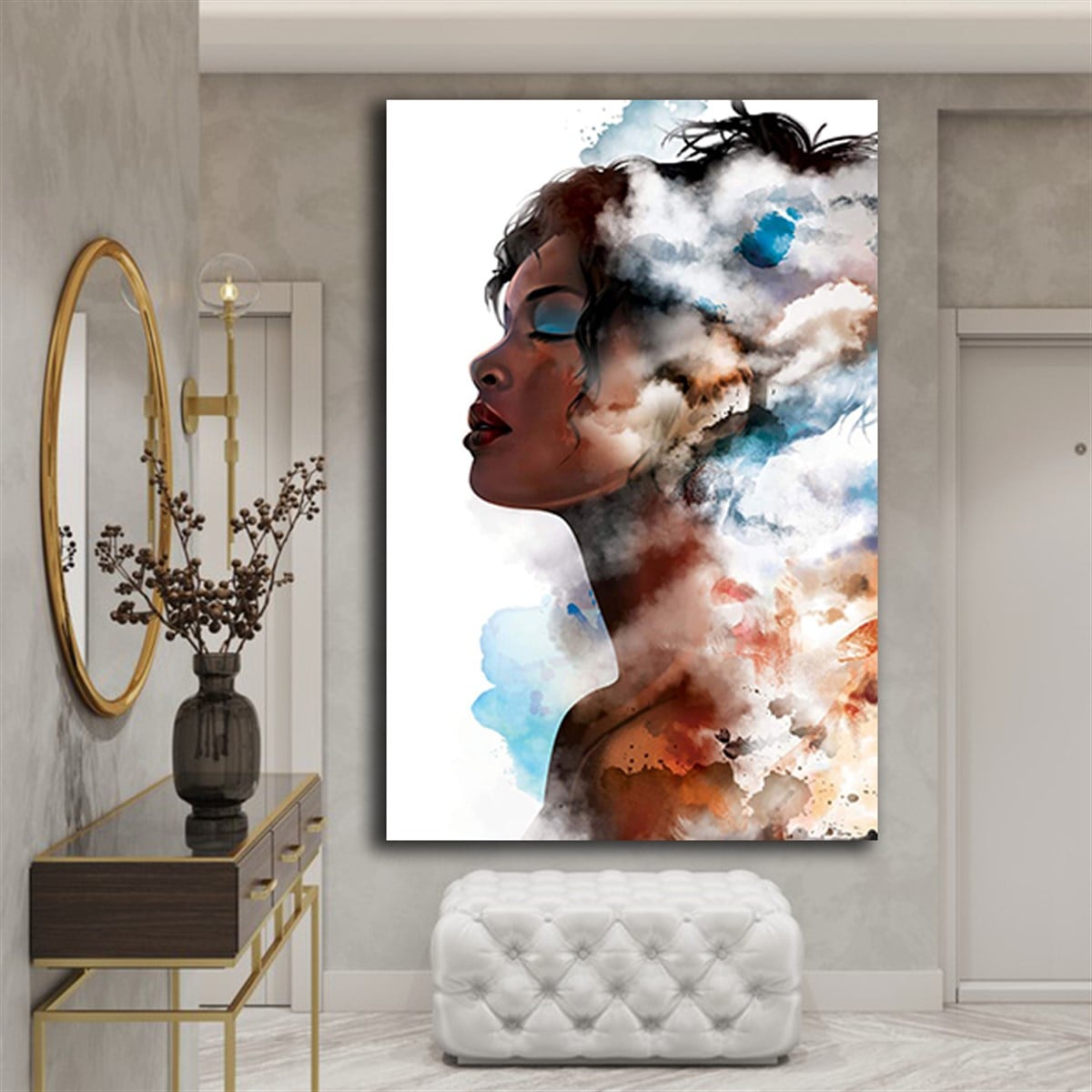 Afrikalı Kadın Kanvas Tablo Gözü Kapalı Mavi Farlı Afrikalı Kadın Kanvas Tablo Gözü Kapalı Mavi Farlı Kanvas Kadın Tabloları KARAHAN ÇERÇEVE ve KANVAS TABLO