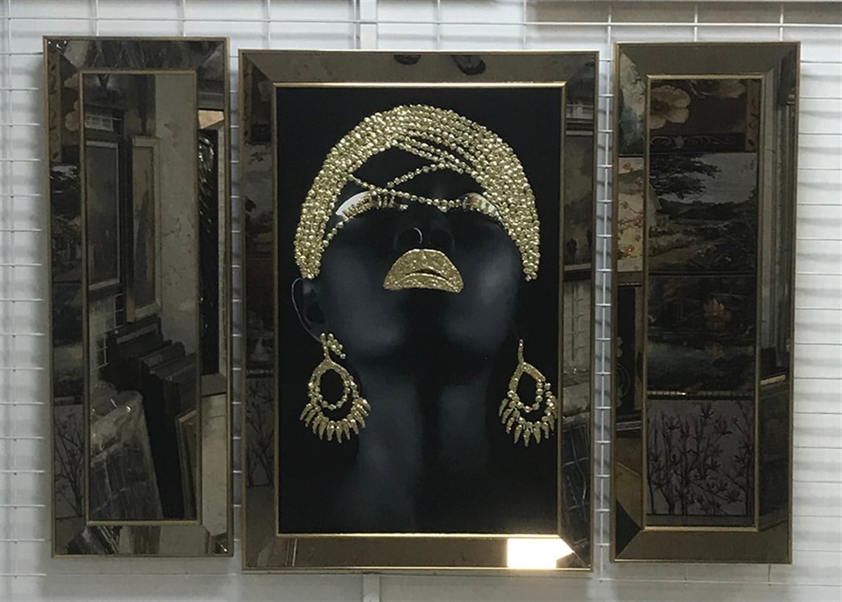 Antik Eskitme Aynalı Afrikalı Kadın Seti Antik Eskitme Aynalı Afrikalı Kadın Tablo Seti. Ayna Çerçeveli Tablolar KARAHAN ÇERÇEVE ve KANVAS TABLO