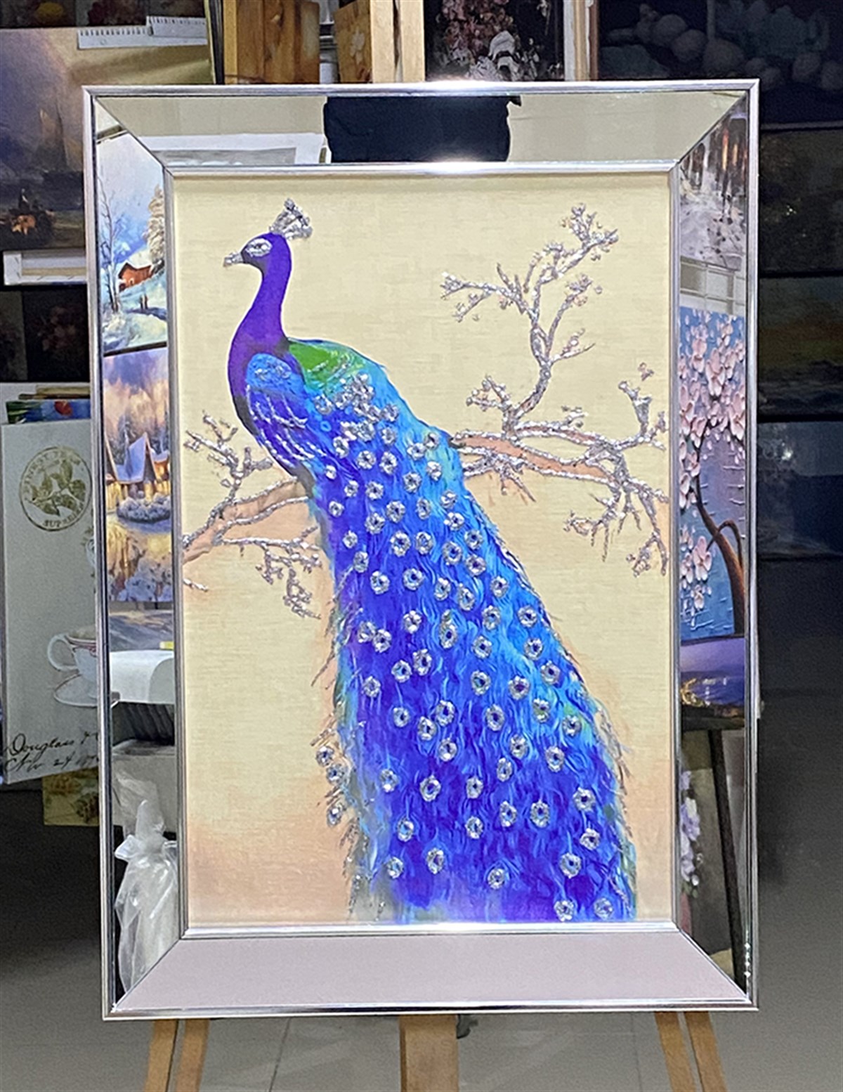 Ayna Çerçeveli Gümüş Simli Mavi Tavus Kuşu Kanvas TabloAyna Çerçeveli Gümüş Simli Mavi Tavus Kuşu Kanvas TabloAyna Çerçeveli Tablolar