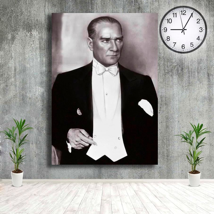 Beyaz Papyonlu Atatürk Kanvas TabloAtatürk ve Kurt Beyaz Papyonlu Atatürk Kanvas TabloKanvas Atatürk Tabloları