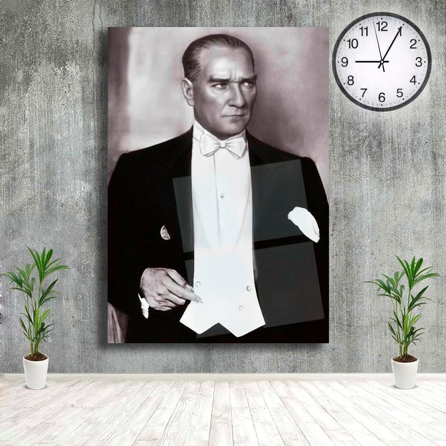 Cam Tablo Beyaz Papyonlu AtatürkCam Tablo Beyaz Papyonlu AtatürkCam Atatürk Tabloları