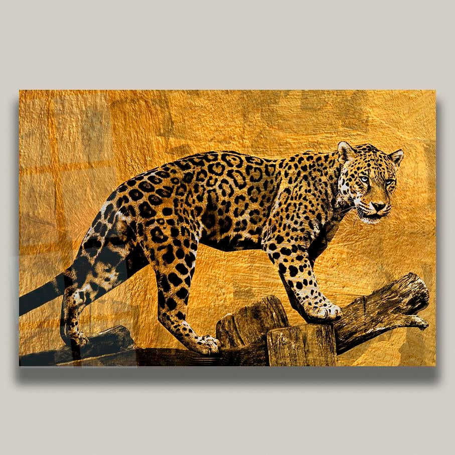 Cam Tablo Gold Zeminde Ağaç Üzerindeki KaplanCam Tablo Gold Zeminde Ağaç Üzerindeki KaplanCam Tablo Hayvanlar