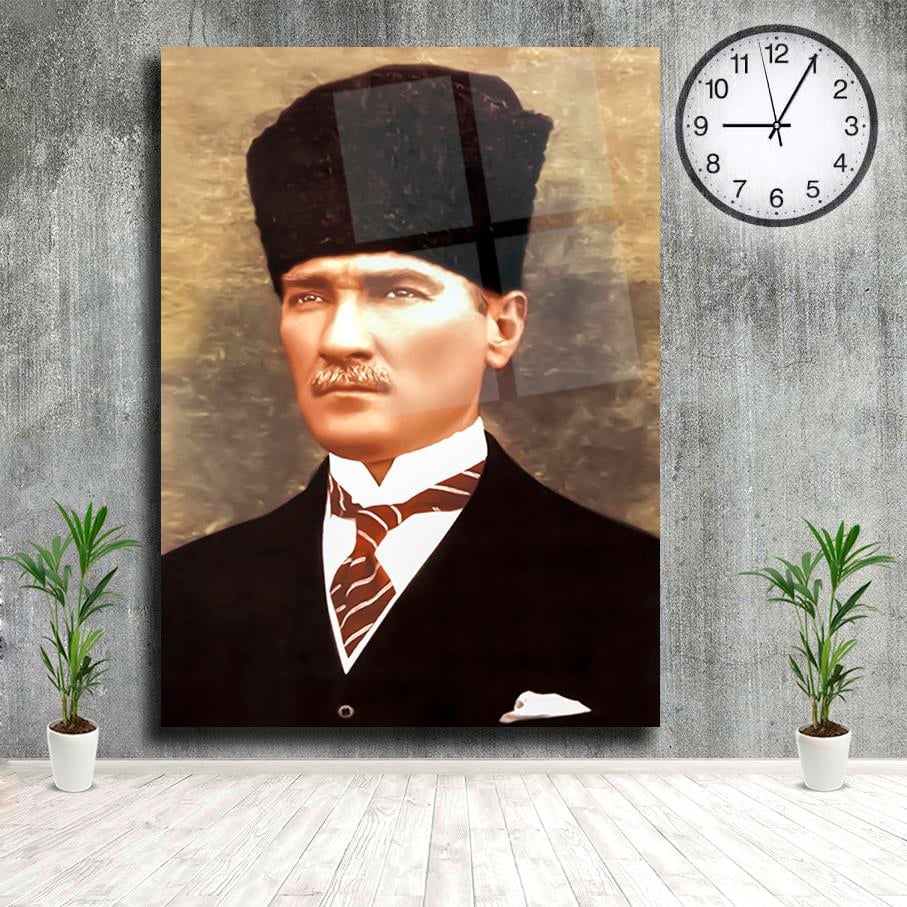 Cam Tablo Kara Kalpaklı Kırmızı Kravatlı Mustafa Kemal AtatürkCam Tablo Kara Kalpaklı Kırmızı Kravatlı Mustafa Kemal AtatürkCam Atatürk Tabloları