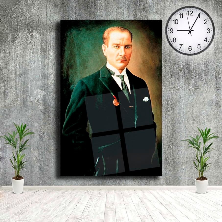Cam Tablo Madalyalı Eli Cebinde AtatürkCam Tablo Madalyalı Eli Cebinde AtatürkCam Atatürk Tabloları