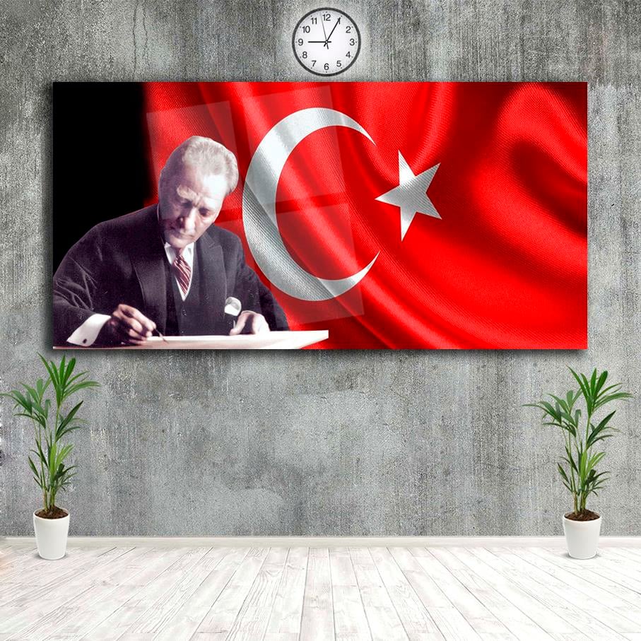 Cam Tablo Türk Bayraklı Atatürk YatayCam Tablo Türk Bayraklı Atatürk YatayCam Atatürk Tabloları