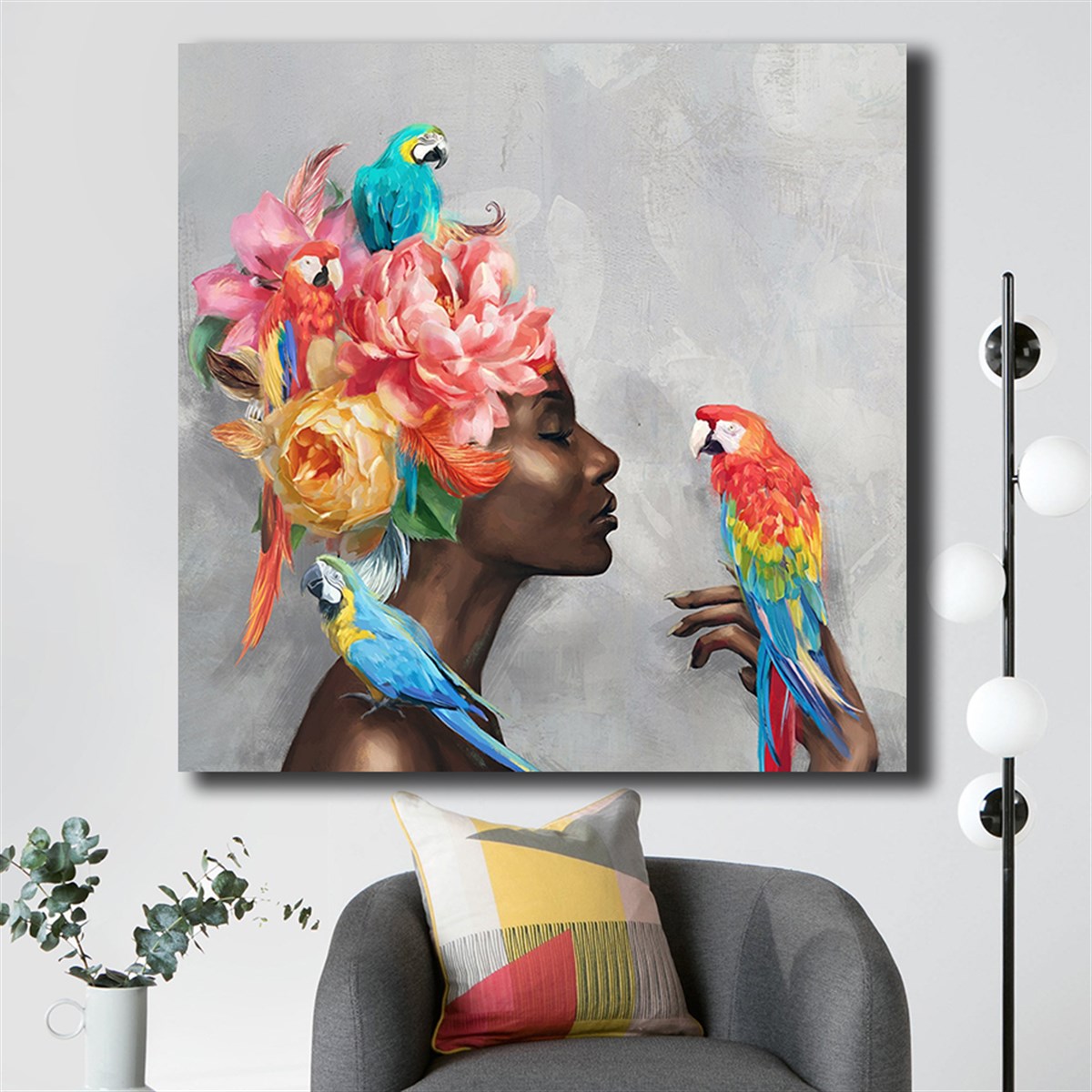 Kanvas Kadın Tablosu Pembe Çiçek Başlı ve Elinde PapağanlıKanvas Kadın Tablosu Pembe Çiçek Başlı ve Elinde PapağanlıKanvas Kadın Tabloları