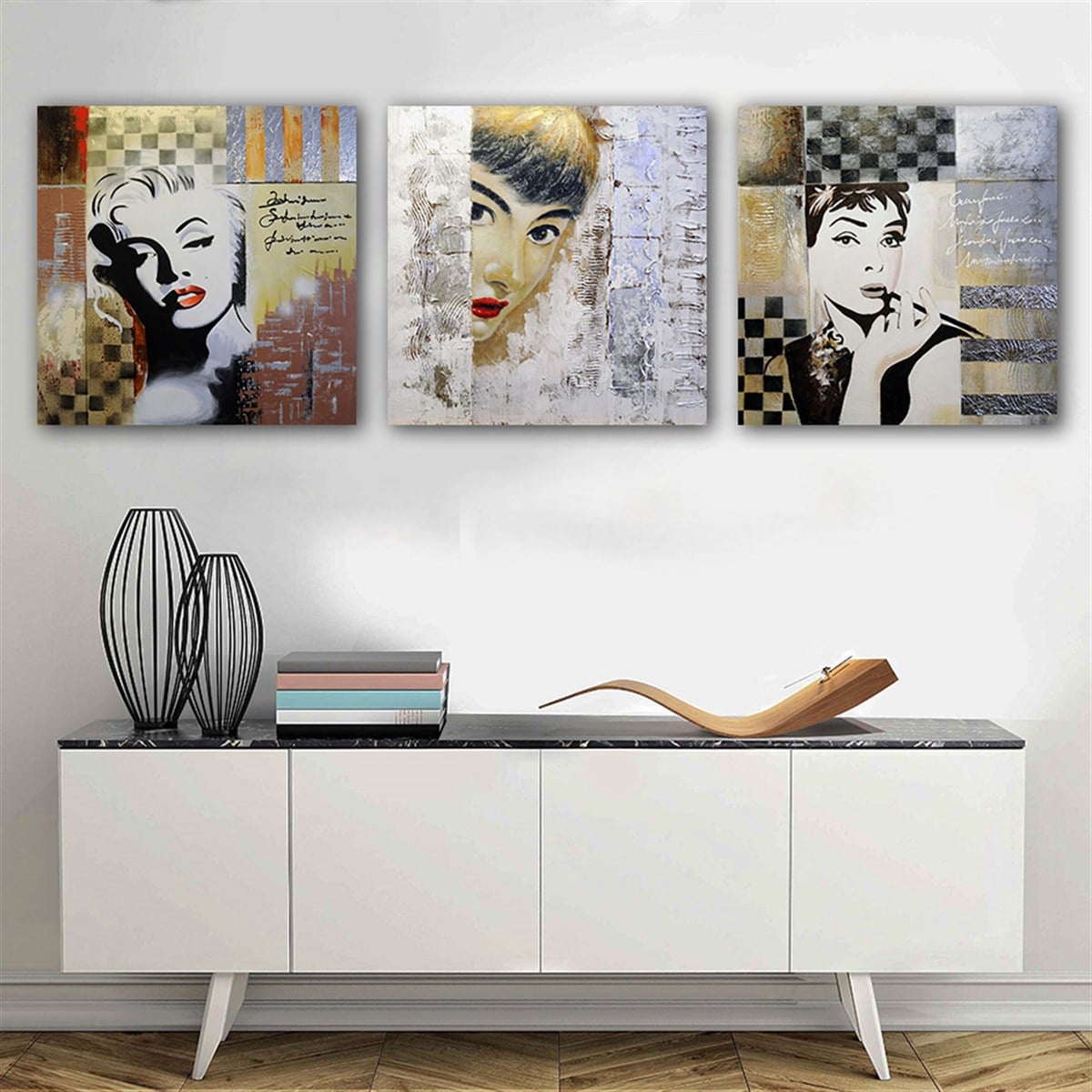 Kanvas Tablo 3 Parça Ünlüler Set 71 Kanvas Tablo Modelleri | Çerçeveli Modern Kanvas Tablo Seti 3 lü Kanvas Tablo KARAHAN ÇERÇEVE ve KANVAS TABLO