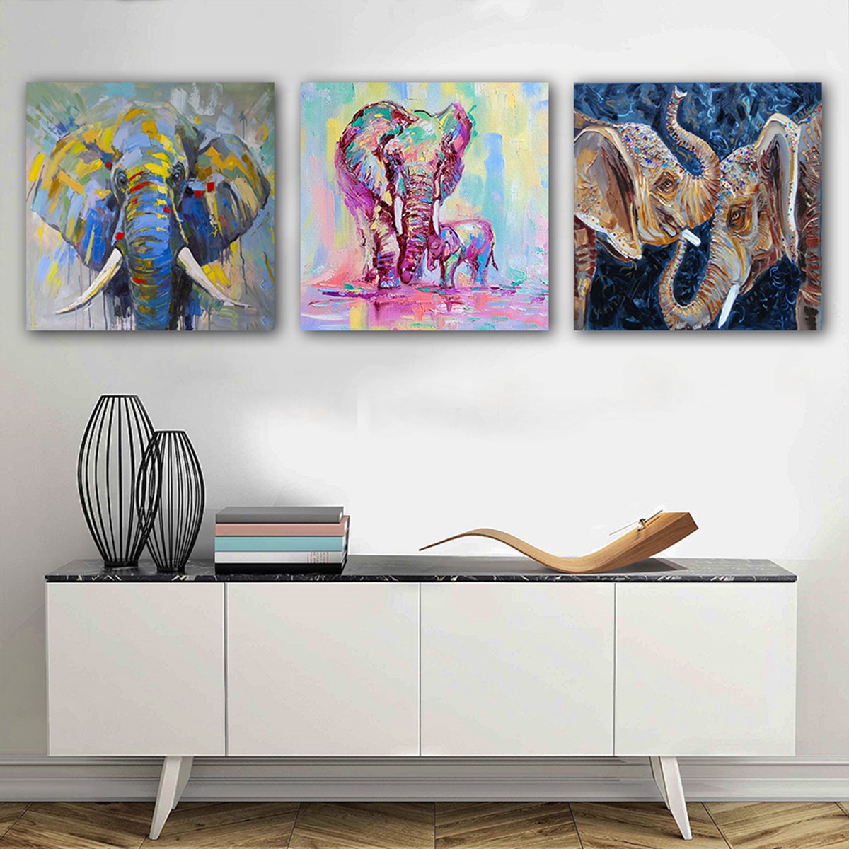 Kanvas Tablo Fil 3 Parça Set 50 Kanvas Tablo Modelleri | Çerçeveli Modern Kanvas Tablo Seti 3 lü Kanvas Tablo KARAHAN ÇERÇEVE ve KANVAS TABLO
